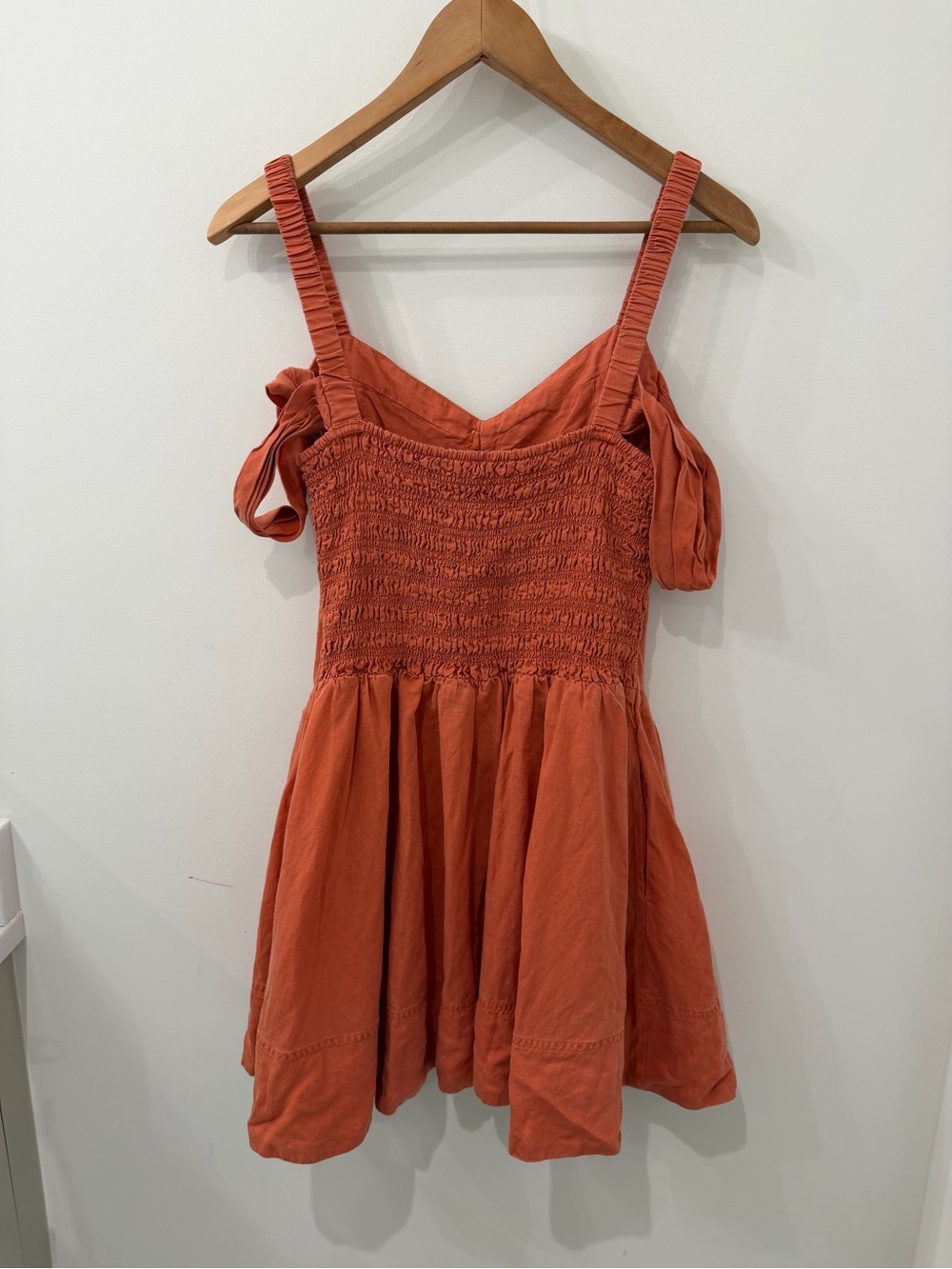 Anthropologie Off The Shoulder Linen Mini Dress in Canyon Pink/Orange - Picture 5 of 11